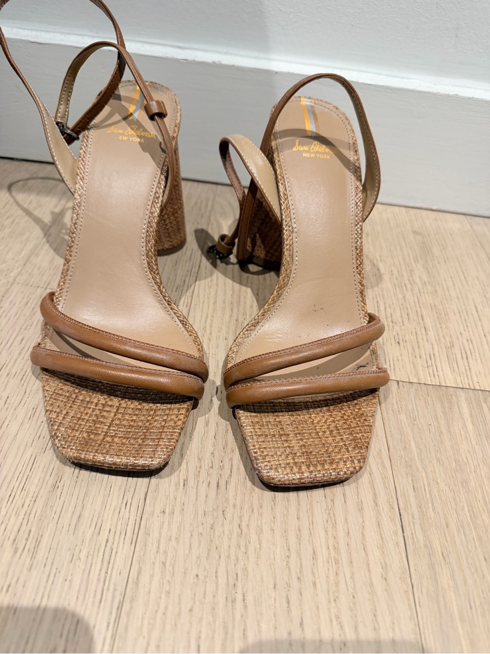 Sam Edelman Tan Woven Platform Slingback Heels